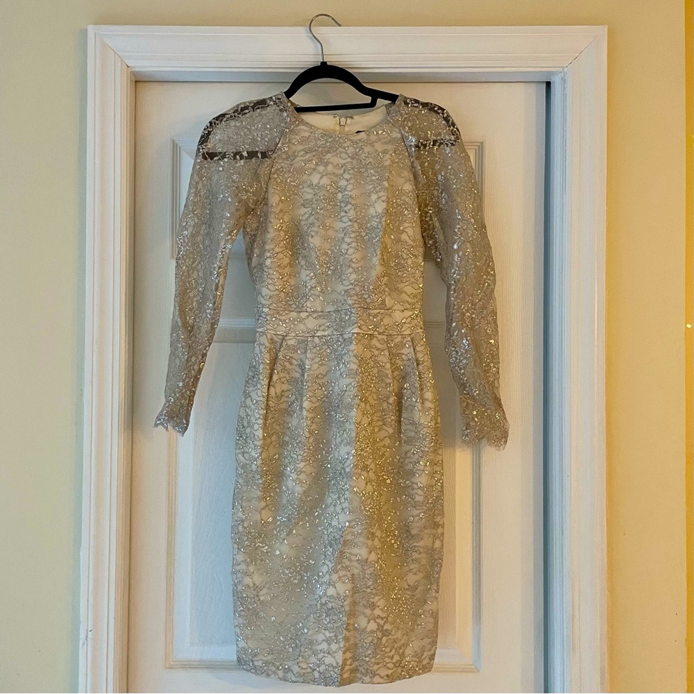 Coast Lace Mini Dress with Long Sleeves, Size 2